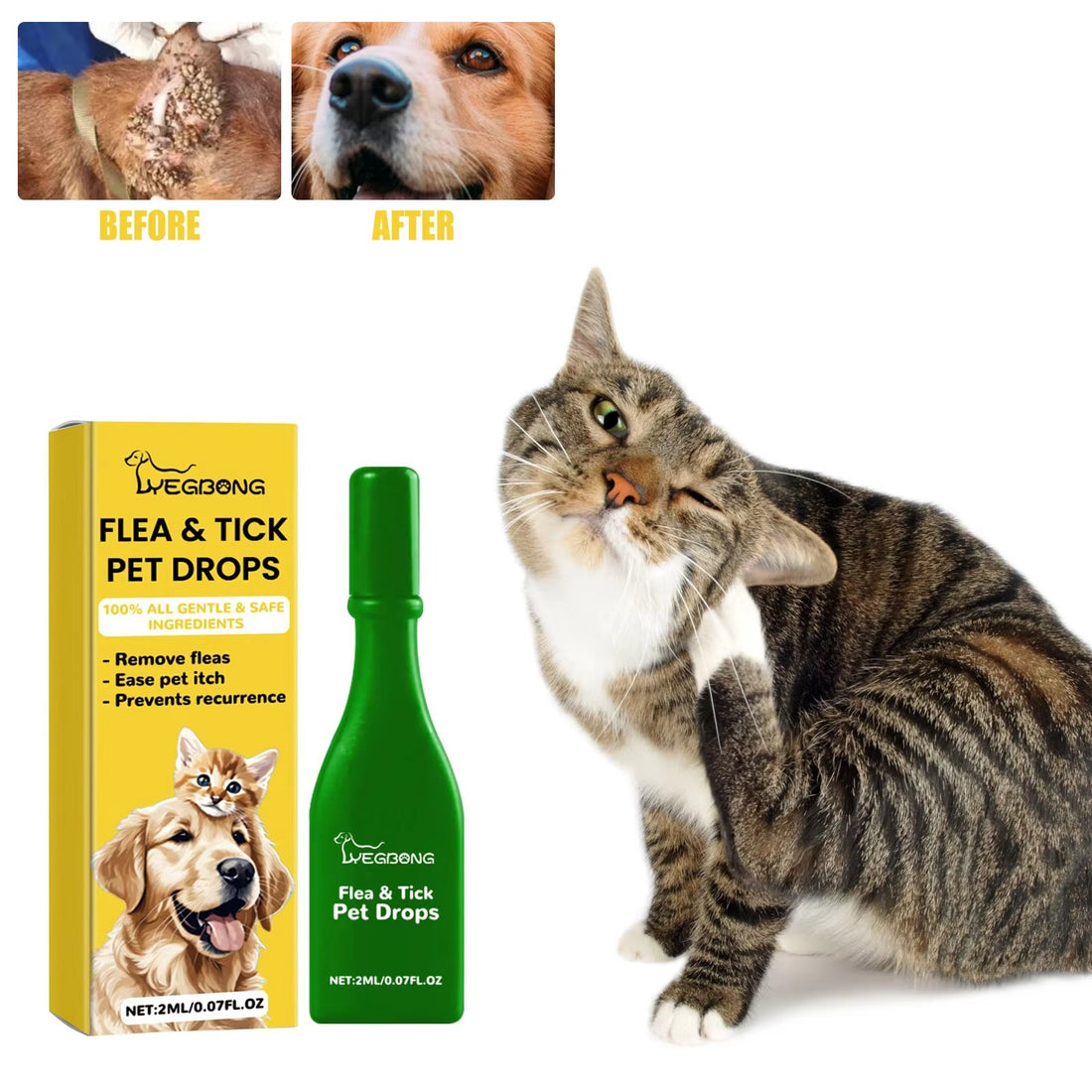 Effective Cat Anti-Flea Drops - External Insect Repellent for Skin Itching Relief
