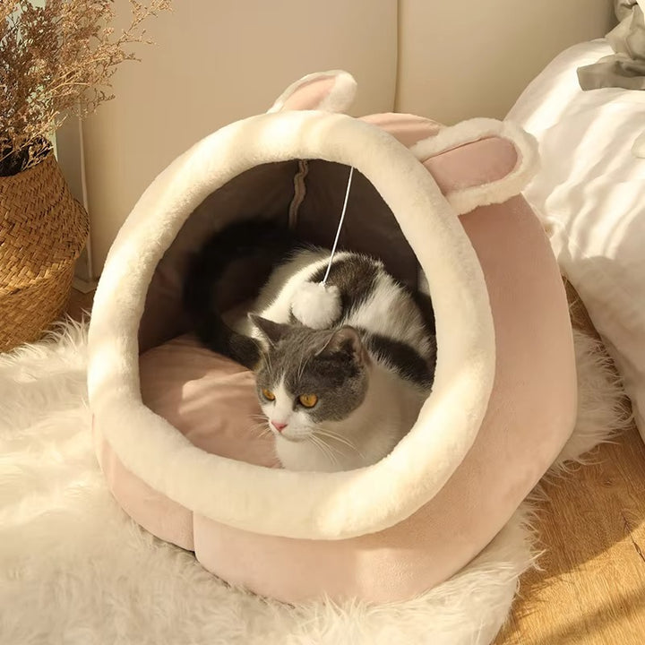 Cozy Cartoon Pet Bed for Cats & Small Dogs - Foldable, Washable, and Adorable