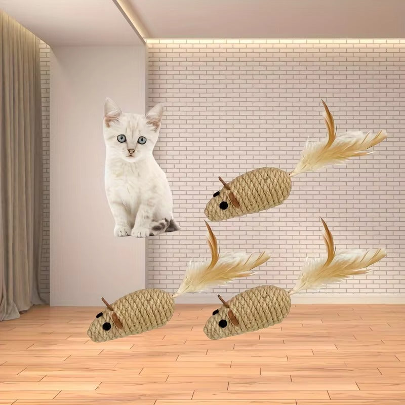 Interactive Sisal Mouse Cat Toy Set