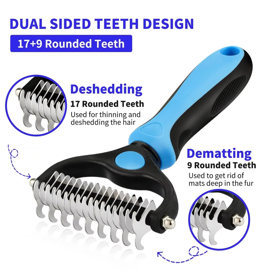 Professional Pet Deshedding Brush & Fur Knot Cutter