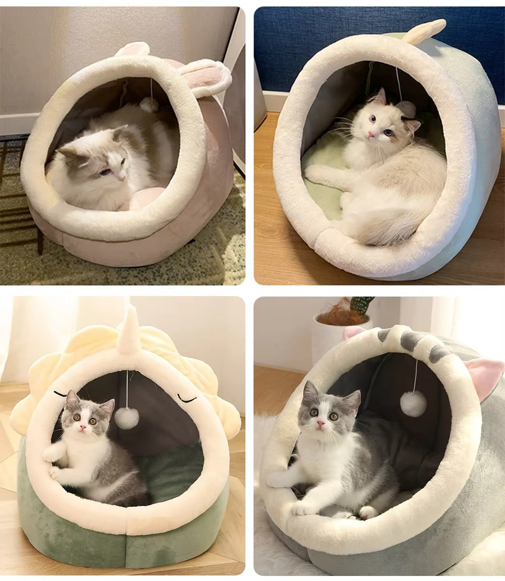 Cozy Cartoon Pet Bed for Cats & Small Dogs - Foldable, Washable, and Adorable