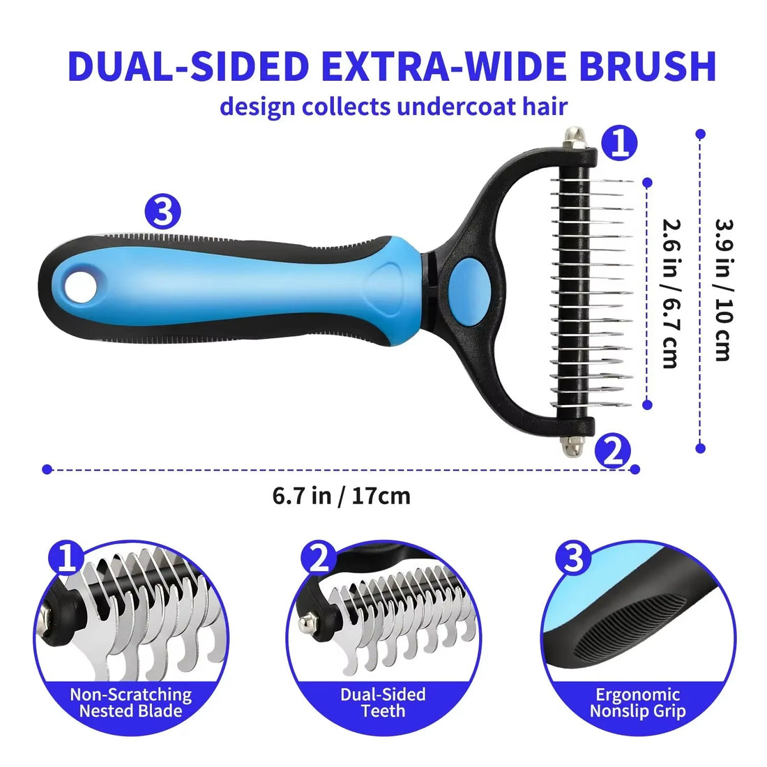 Professional Pet Deshedding Brush & Fur Knot Cutter