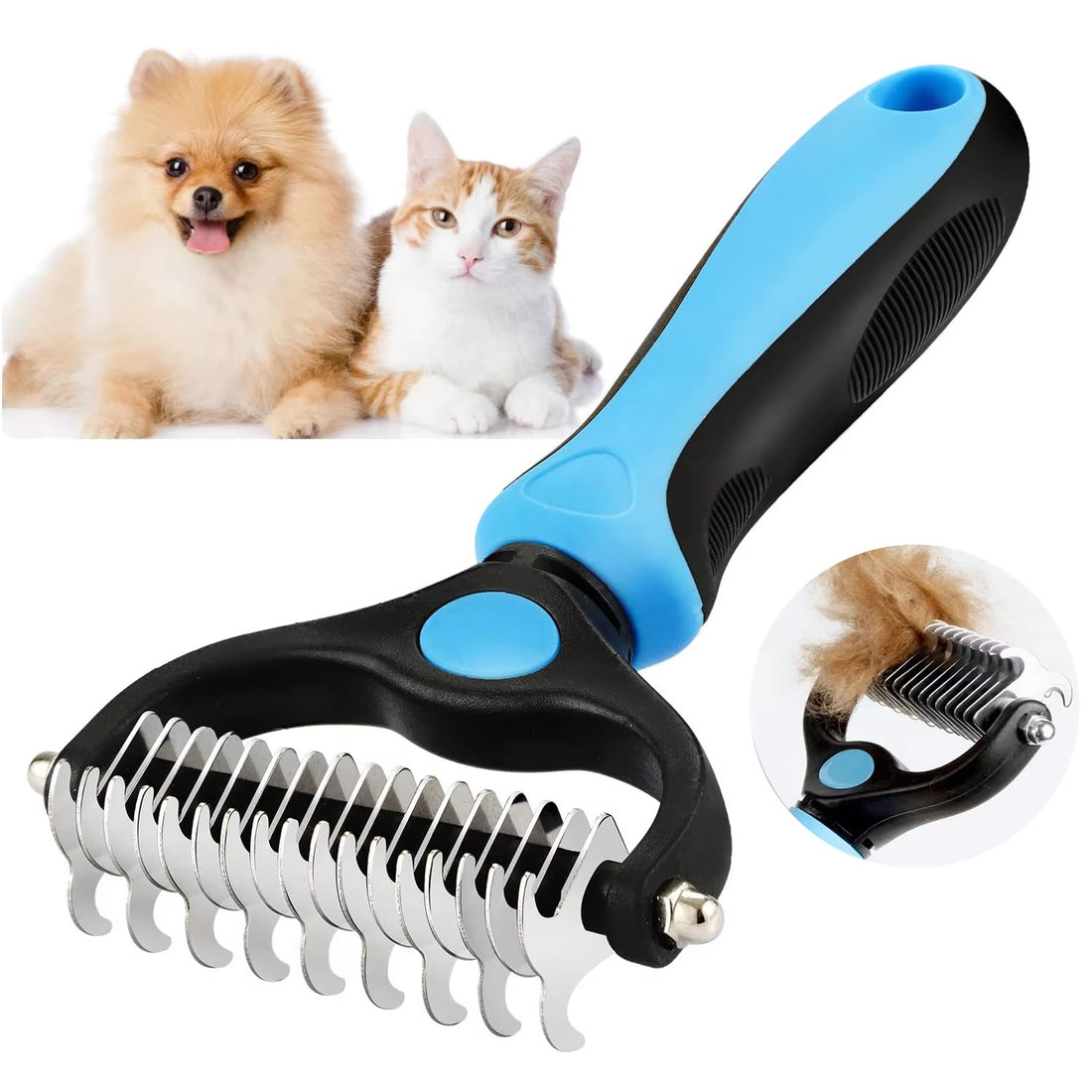 Professional Pet Deshedding Brush & Fur Knot Cutter