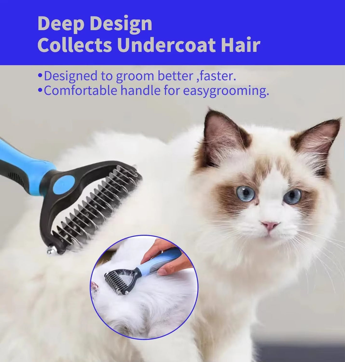 Professional Pet Deshedding Brush & Fur Knot Cutter