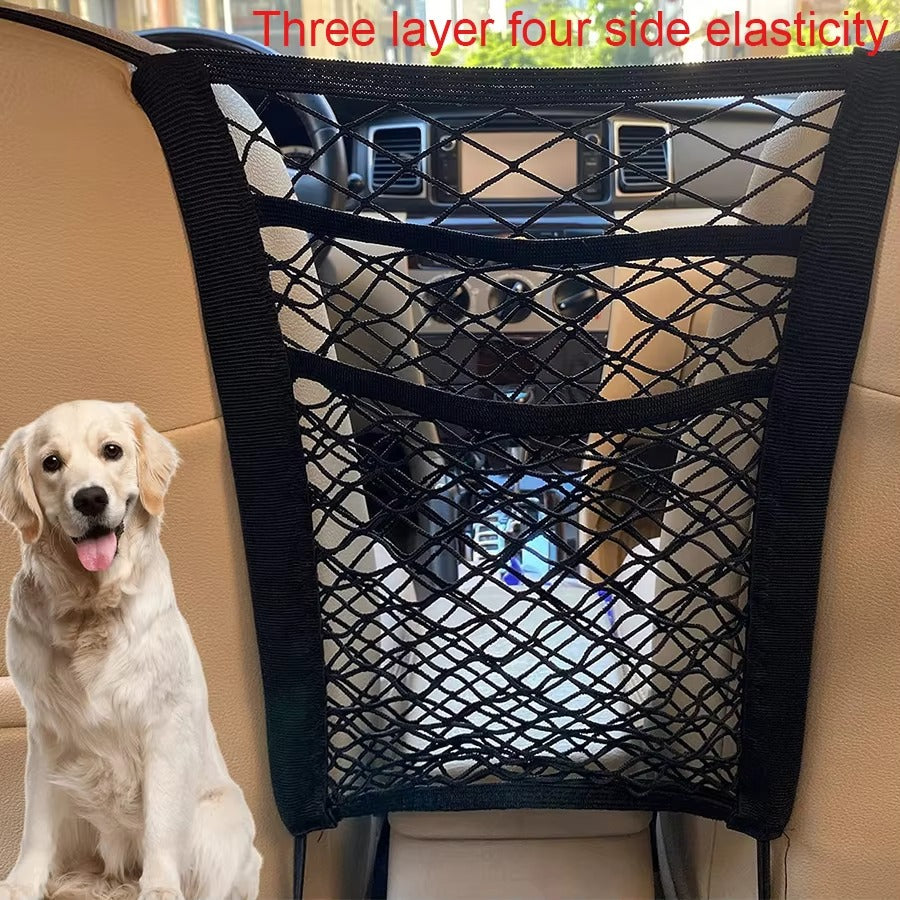 "Automatic Pet Car Barrier with Safety Mesh & Storage Bag"