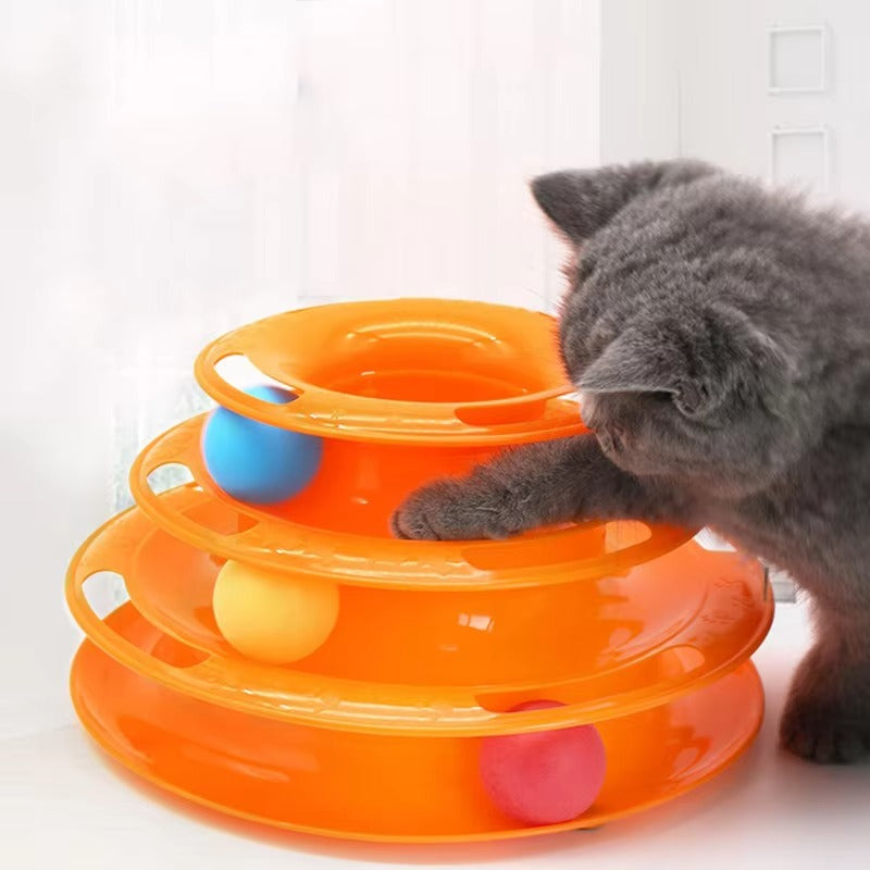 Interactive Cat Turntable Toy with Three-layer Ball Track