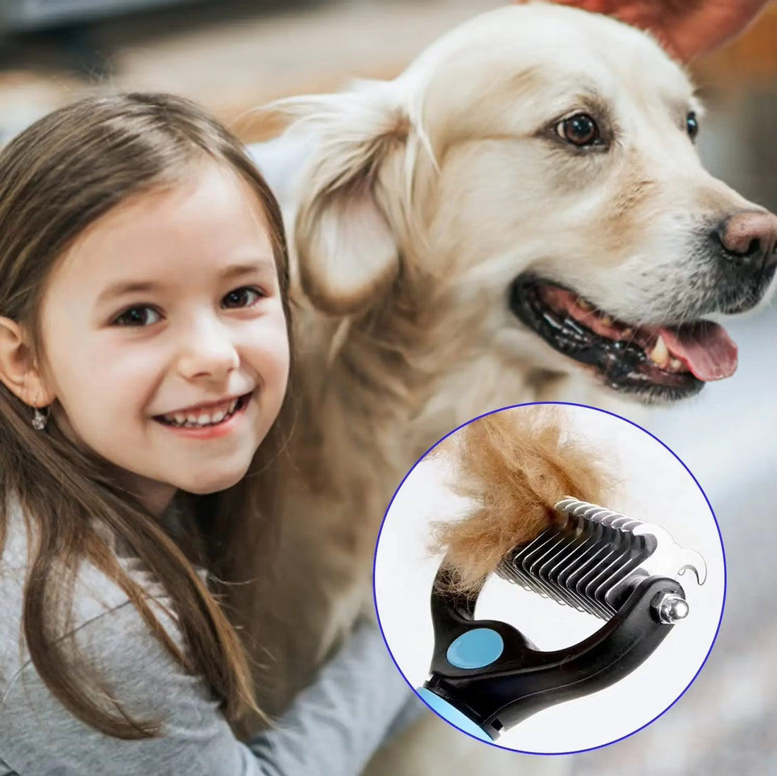 Professional Pet Deshedding Brush & Fur Knot Cutter