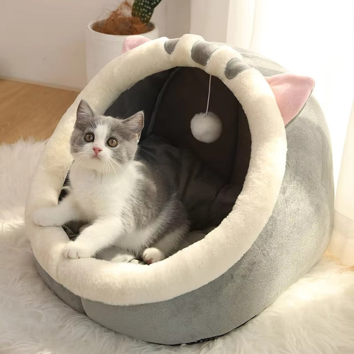 Cozy Cartoon Pet Bed for Cats & Small Dogs - Foldable, Washable, and Adorable